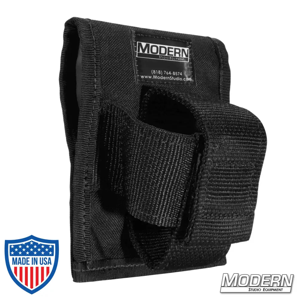 Black Modern Studio Equipment tape measure holder "fat max" with cordura fabric, ideal for film grip rigging setup