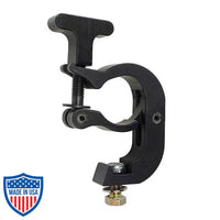 TC Clamp with T-handle for fastening film grip rigging equipment, featuring Grade 8 fastener and Nylock Nut. Dimensions: 4-5/8" Tx 4"W x 1-3/16" thick.