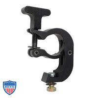 TC Clamp with T-handle for fastening film grip rigging equipment, featuring Grade 8 fastener and Nylock Nut. Dimensions: 4-5/8" Tx 4"W x 1-3/16" thick.