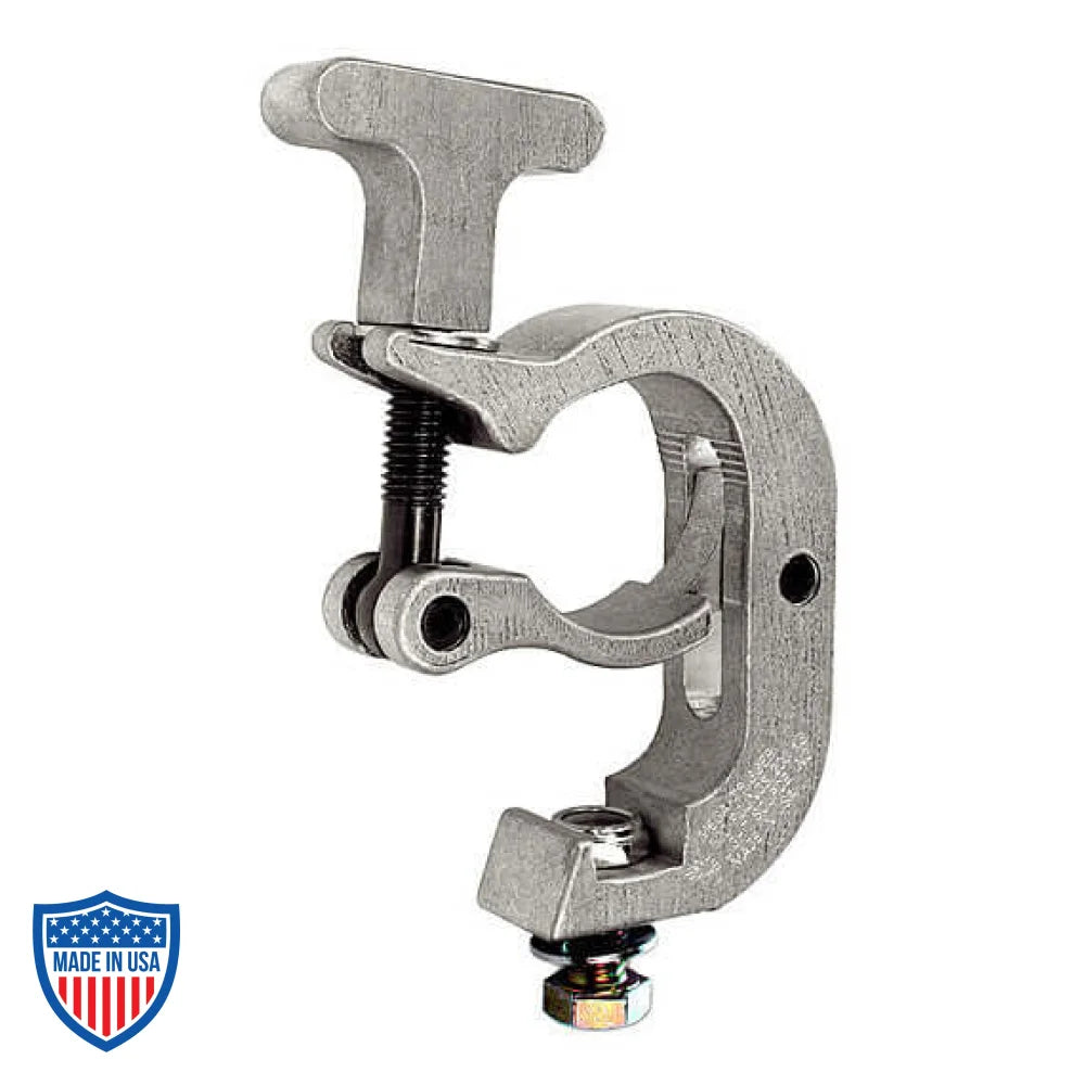TC Clamp for film rigging with T-handle, Grade 8 fastener, Nylock Nut, and Belleville Spring washer for secure grip and 450-pound load capacity