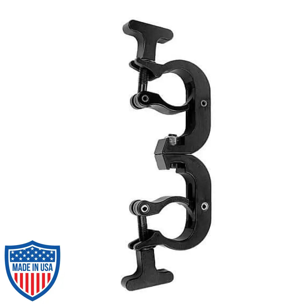 TC Swivel Clamp for rigging, fastening 2" OD to 1.5" OD tubes with T-handles, 450 lbs limit, ideal for film grip setups.