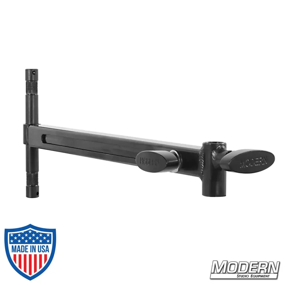 Telescoping Baby Offset Arm - Black Zinc with 5/8" pin and receiver for film grip rigging, extends from 15" to 26" for added adjustability.