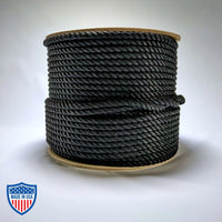1/2" x 600' black multiline rope for film grip rigging tasks with 6000 lb breaking strength and 600 lb working load limit