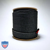600' black multiline rope spool, ideal for film, grip, and rigging tasks. Stays firm with excellent knot holding and easy splicing.