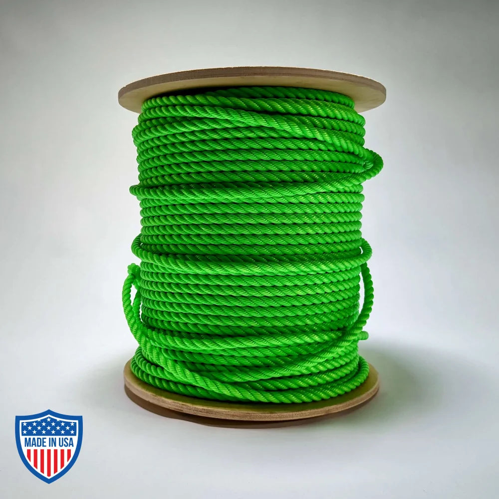 3/8" x 600' digital key fluorescent green multiline rope on spool for film grip and rigging tasks, 3200 lb breaking strength.