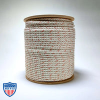 3/8" x 600' white multiline rope on a spool for film grip and rigging tasks, with a 3200 lb breaking strength and 320 lb working load limit