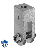 Threaded rod hanger for Mega-Batten Clamp in machined aircraft grade aluminum with socket shoulder bolt for film grip rigging.