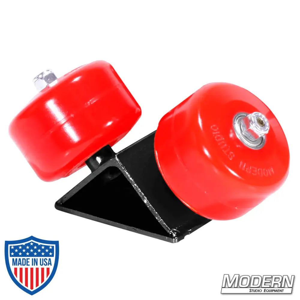 Black zinc two-wheel skateboard bracket with 3/8" female thread for mounting, designed for film grip and rigging use.