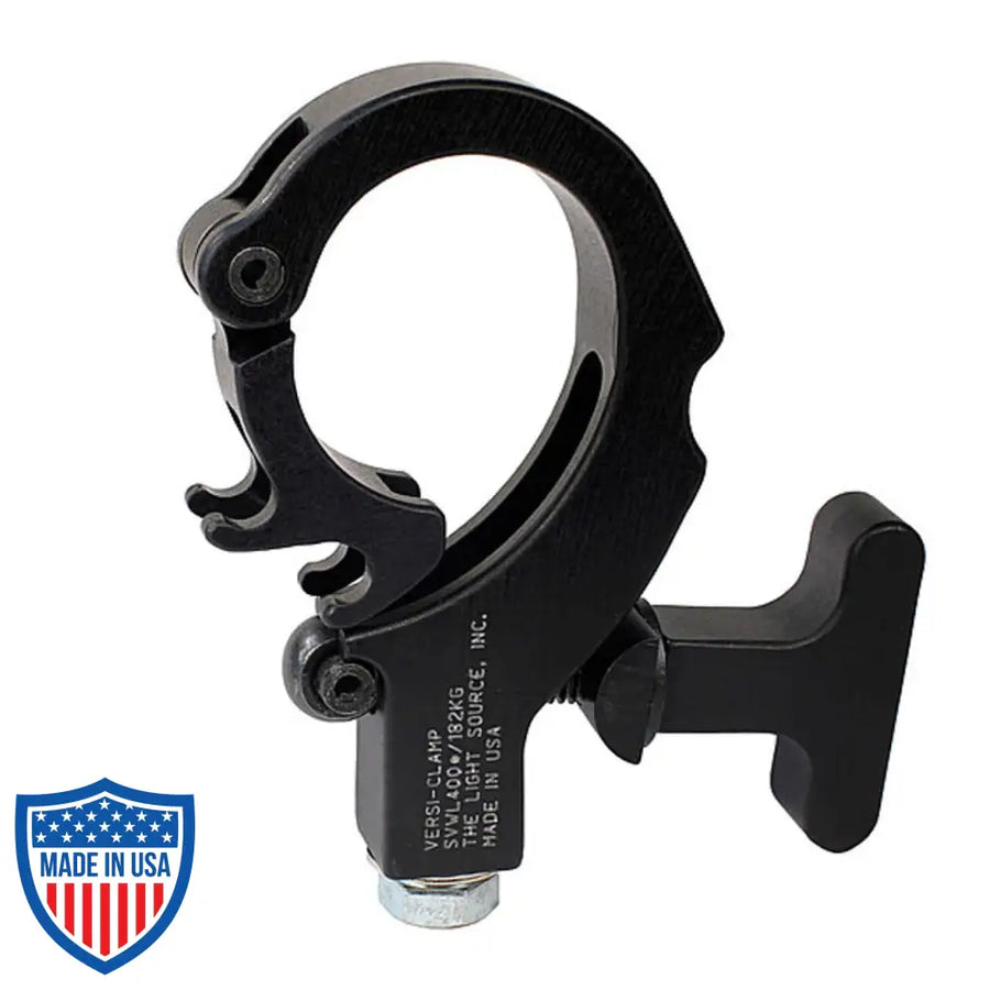 Versi-Clamp for film rigging with quick release handle and 2-position latch for standard truss, from 2" OD to 1" OD, ideal for grips.