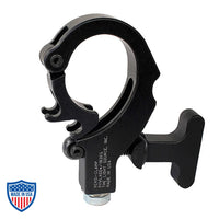 Versi-Clamp for film rigging with quick release handle and 2-position latch for standard truss, from 2" OD to 1" OD, ideal for grips.