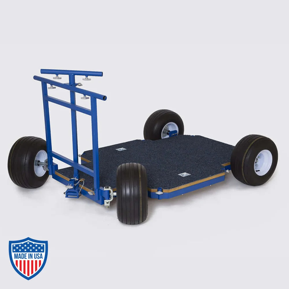 Western Dolly with push bar, pull handle, and pop-off wheels for film grip and rigging.