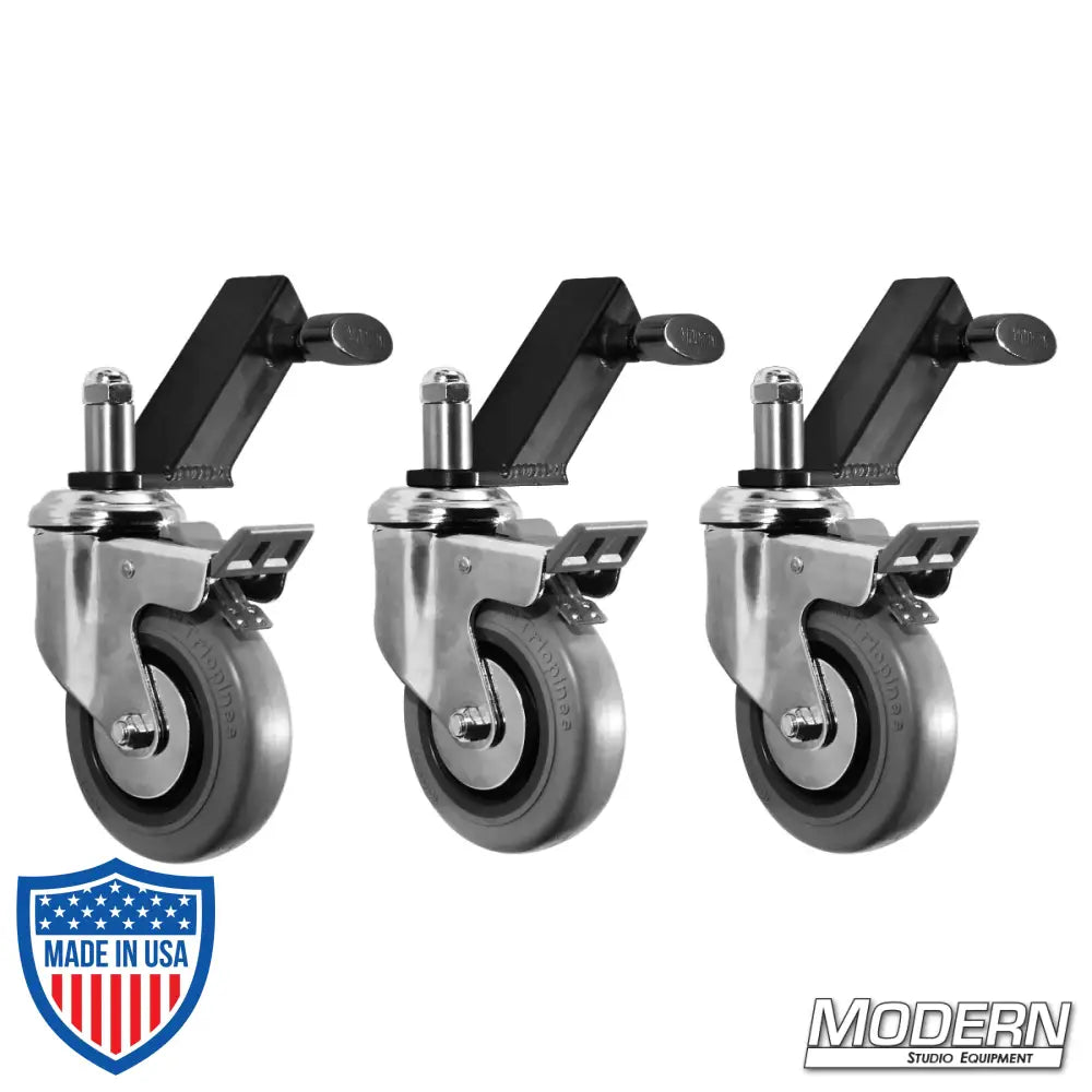 Wheels For Combo Stands (Set Of 3 & Slip On Adapters) - Black Zinc