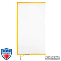 White Artificial Silk Scrim sewn on a 304 military-grade stainless open-end frame for film grip and rigging.