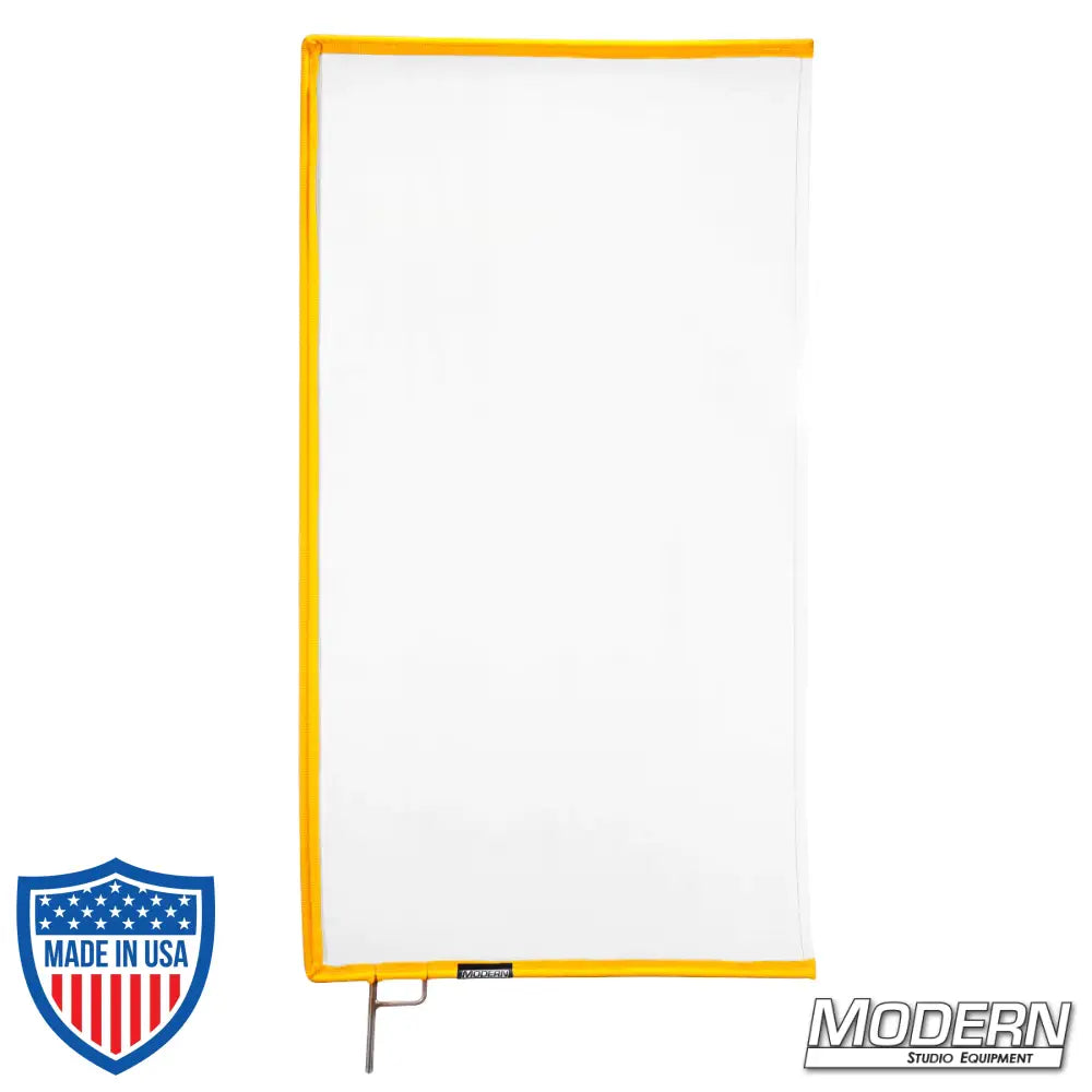 White artificial silk scrim on a 304 military-grade stainless open-end frame for film grip and rigging, diffusing and reducing light.