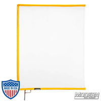 White artificial silk scrim on 304 military-grade stainless open-end frame for film grip and rigging applications.