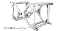 16-inch x 16-inch aluminum truss with steel fork end bookend hinge and center pivot, ideal for film grip rigging applications