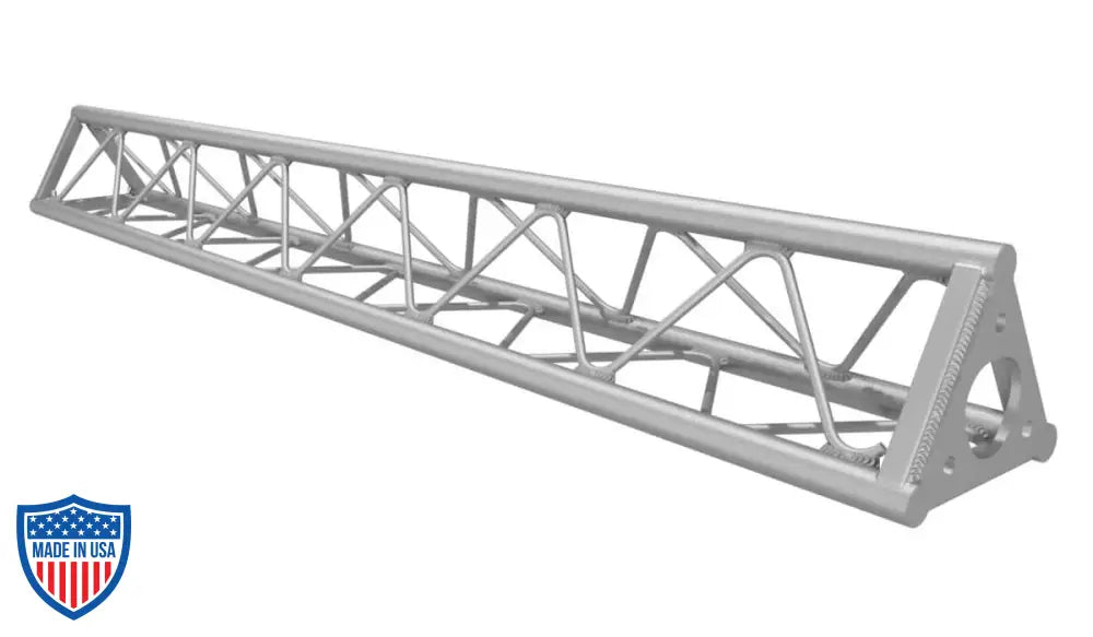 10-inch XLITE Protective Bolt Plate Triangle Truss for film grip rigging with 1-1/2-inch diameter chords and 7/16-inch solid rod diagonals.