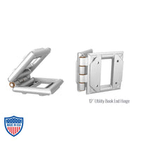 12" utility book end hinge for box truss rigging, silver finish, film grip accessory