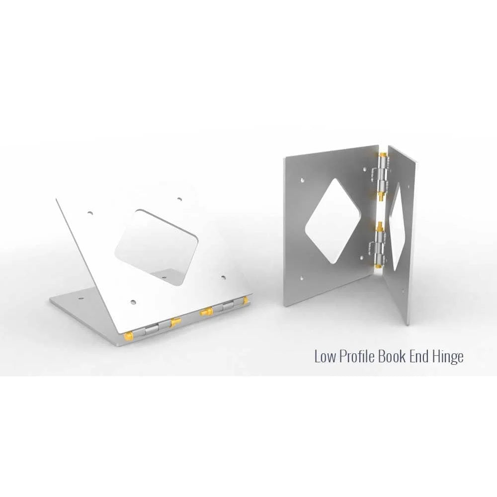 Low profile book end hinge with bolt plate, ideal for film grip and rigging, in 12"x12" size. Fabricated by AWS certified welders, USA.