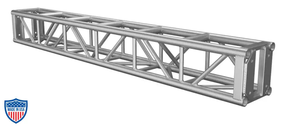 XSF 12" Bolt Plate Utility Tower Truss for film grip and rigging, shown in standard aluminum construction with steel bolts.