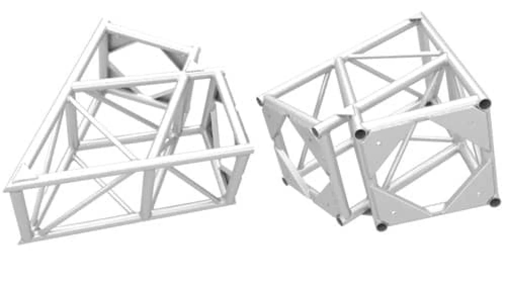 XSF 12-inch x 12-inch bolt plate wedge blocks for film grip and rigging applications, shown as part of standard truss setup.
