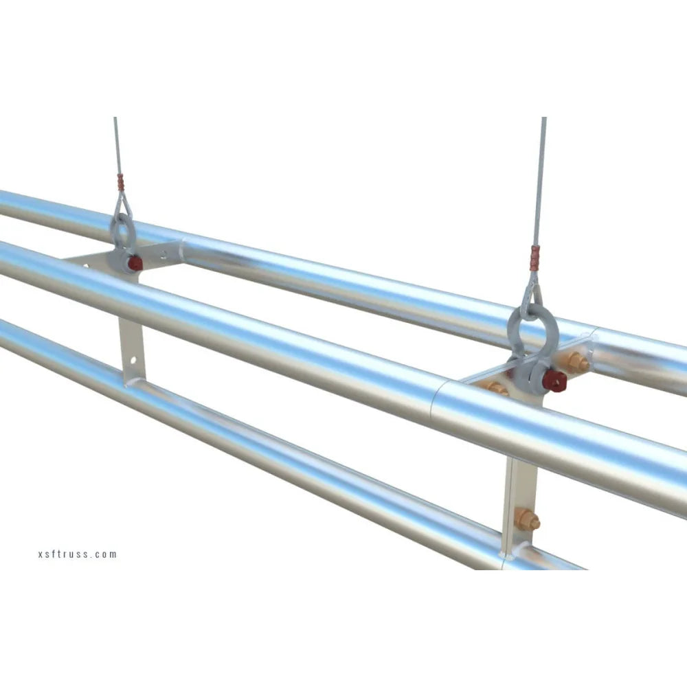 XSF 12" T-Batten Truss for film, grip, and rigging applications, shown with rigging hooks and hardware.