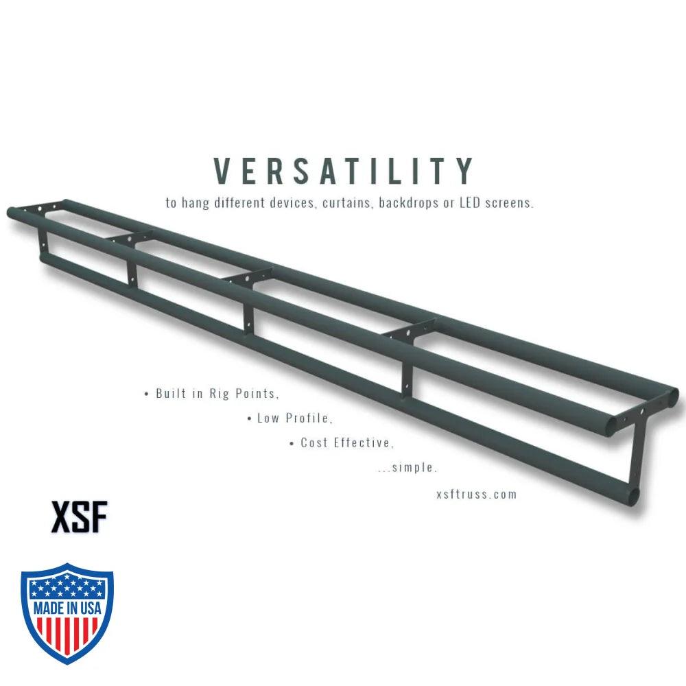 XSF 12" T-Batten Truss for film grip and rigging solutions with built-in rig points, versatile for hanging devices and backdrops.