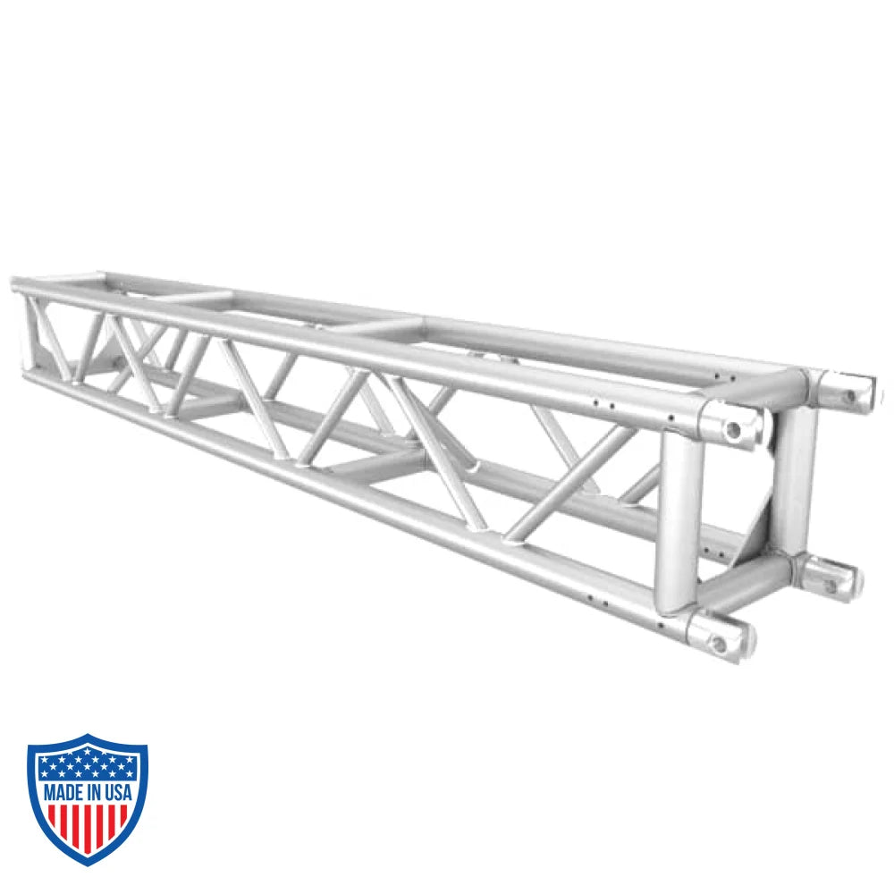 12" x 12" aluminum utility truss with steel fork end connections for film grip and rigging, available in various standard and custom lengths