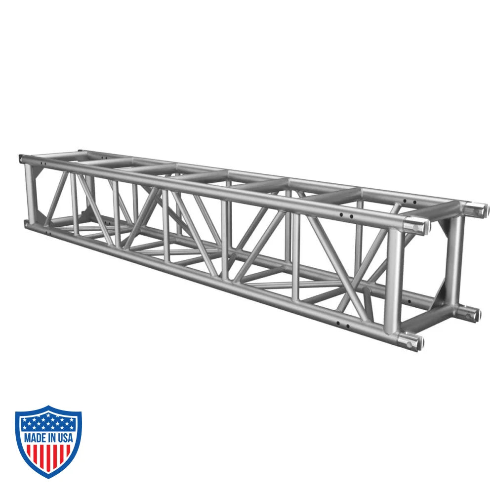 XSF 16" aluminum tower truss with steel fork end connections for film grip rigging, featuring durable aluminum chords and steel clevis pins.