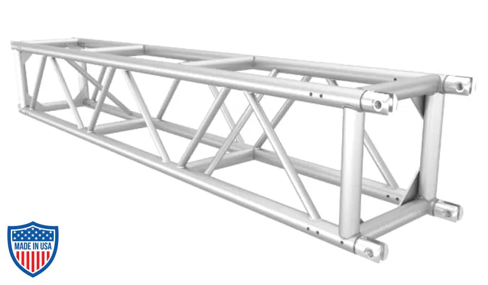 16-inch x 16-inch aluminum utility truss with steel fork end connections for film grip and rigging applications.