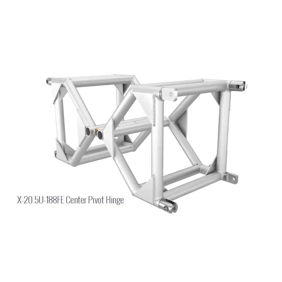 16" x 16" aluminum truss with steel fork end bookend hinge and center pivot, ideal for film grip rigging applications