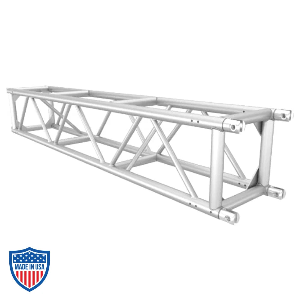 16" x 16" aluminum utility truss with steel fork end connections for film grip and rigging applications.