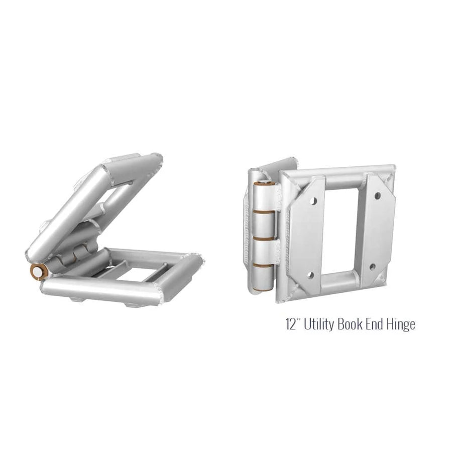 12" utility bookend hinge in open and closed positions for film grip rigging applications