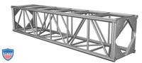 XSF 20.5'' Bolt Plate Utility Tower Truss in aluminum for film grip rigging, shown with 2-inch and 1-inch OD components and steel bolts