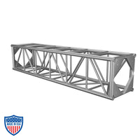 XSF 20.5'' Bolt Plate Utility Tower Truss in aluminum for film grip rigging, shown with 2" and 1" OD components and steel bolts