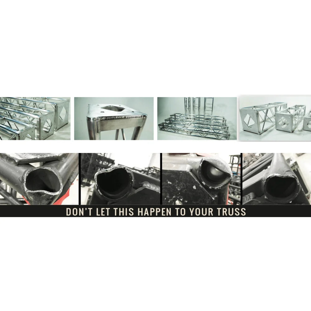 Comparison of well-maintained trusses vs damaged trusses to highlight the importance of quality in film grip rigging equipment.