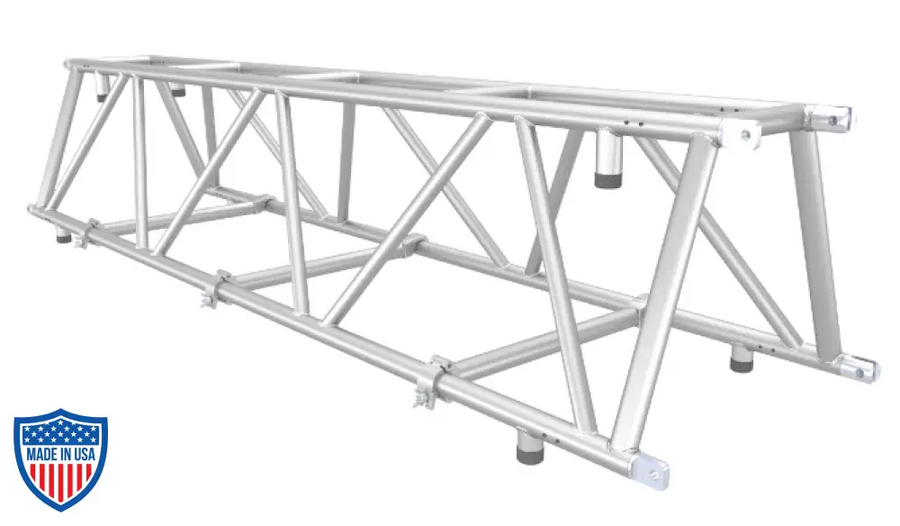 24-inch space saving truss for film grip and rigging stacks on a truss dolly, reducing truck space for transportation.