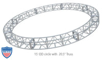 15-foot OD circle truss with 20.5-inch truss diameter for film grip rigging solutions.