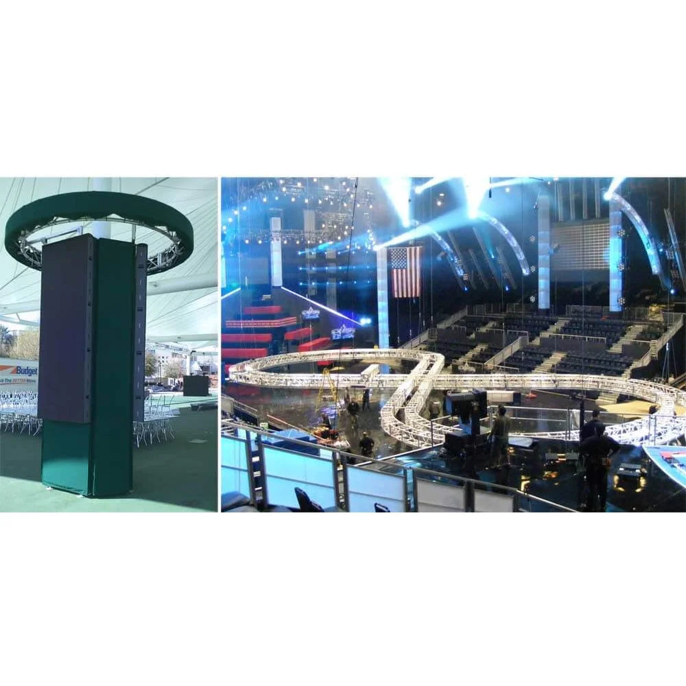 Circle trusses used in film grip and rigging setups, featuring circular and complex truss designs for various applications and events