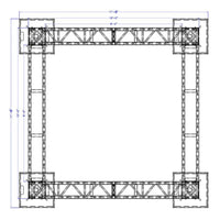 Diagram of XSF Modular Booth System 10'x10' structure with 12"x12" Utility Truss and Protective Bolt Plates for film grip rigging.