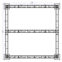 Schematic of XSF Modular Booth System with truss components for 20-foot x 20-foot structure, ideal for film grip and rigging.