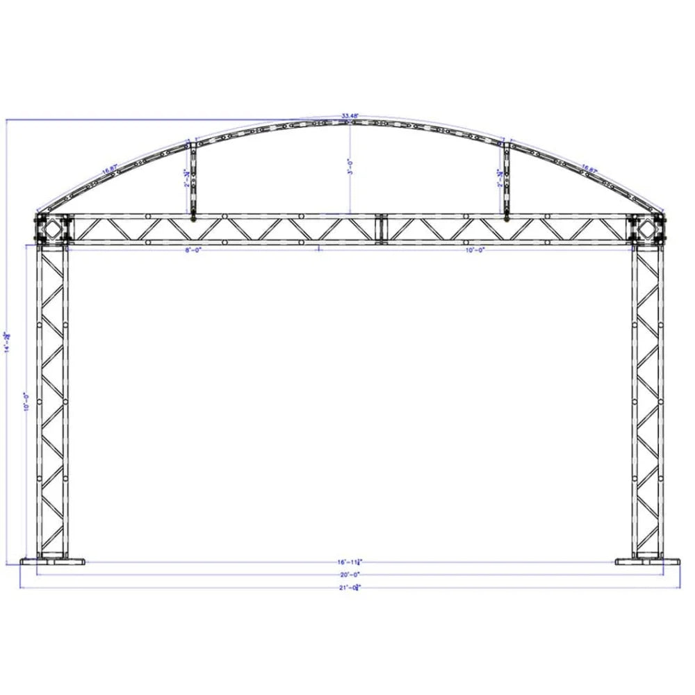 Schematic of XSF Modular Booth System with truss components, 24"x24" base plates, and protective bolt plates for film grip rigging structures.