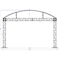 Schematic of XSF Modular Booth System with truss components, 24"x24" base plates, and protective bolt plates for film grip rigging structures.
