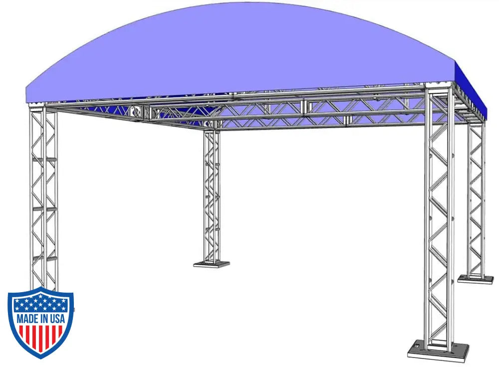 XSF Modular Booth System utilizing truss components for rigging and film grip applications.