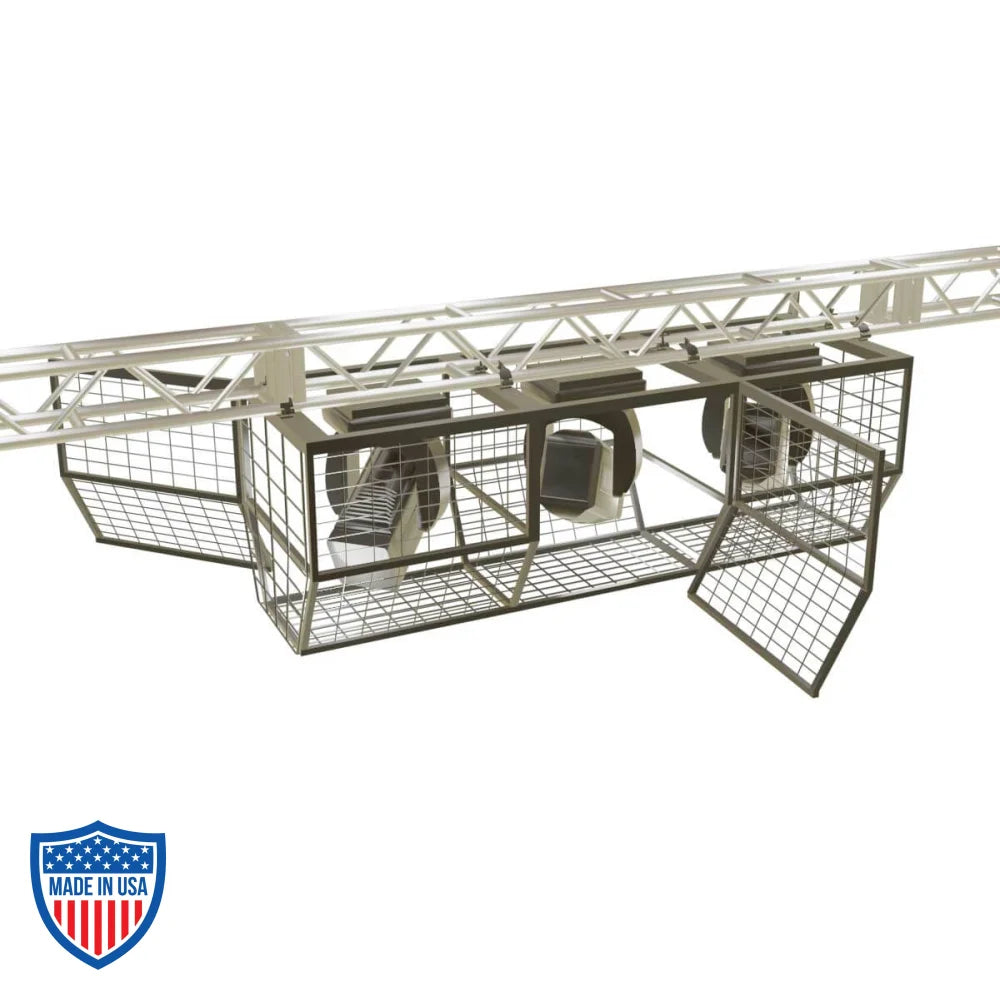 XSF Moving Lights and Projector Guard Cages for gymnasiums, arenas, and multi-function rooms; film grip rigging protection.