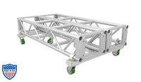 XSF Truss Dolly with aluminum construction and 3-wheel design, ideal for film grip and rigging, safely stacks trusses up to 96” high.