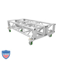 XSF Truss Dolly with aluminum construction and 3-wheel design, ideal for film grip and rigging, safely stacks trusses up to 96” high.