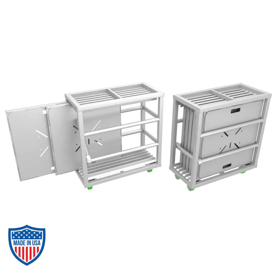 Universal baseplate carts for film grip and rigging, providing stable support for temporary structures at outdoor shows and events.