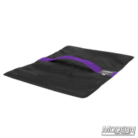 Flyaway sandbag 20 lbs, black with purple strap, Cordura 1000, velcro closure for easy fill, ideal for film grip rigging tasks.