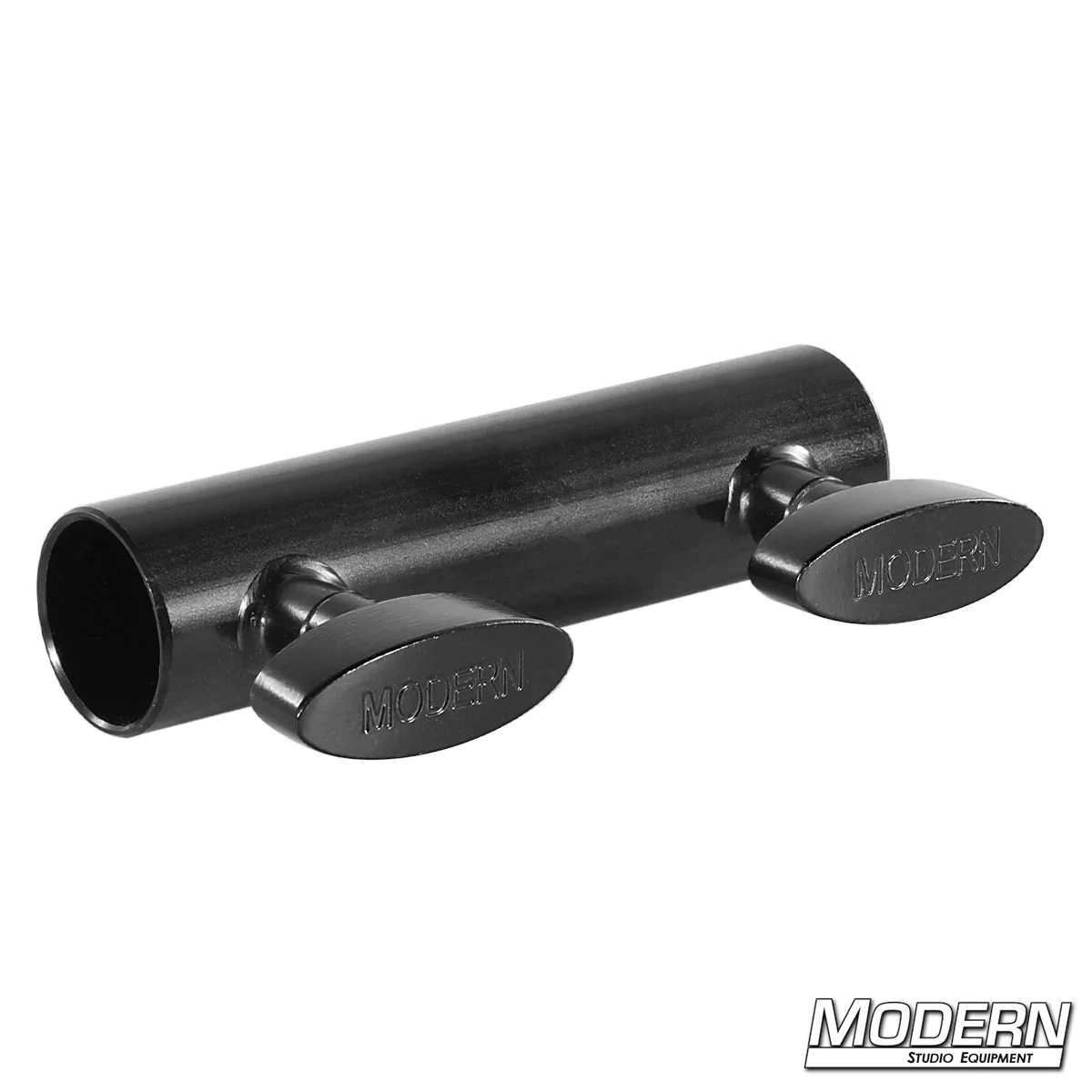 Black zinc sleeve with T-handles for 1-inch round pipe, ideal for film grip and rigging with Speed-Rail® couplers.